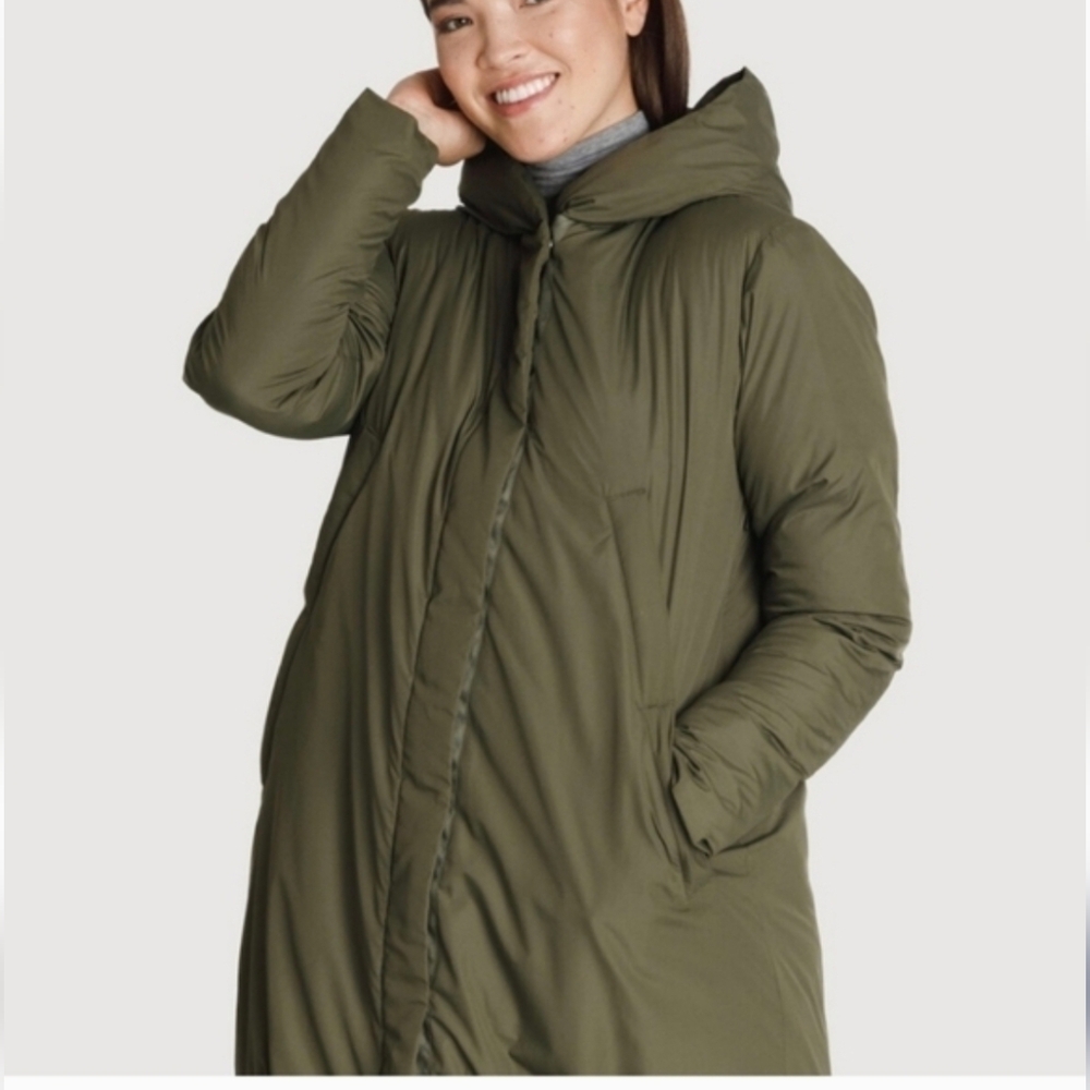 Kit And Ace Heavy Weight Vented Hooded Puffer Jacket Olive Green Sz XS/S